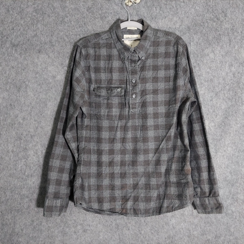 Abercrombie Fitch Men Shirt S Gray Plaid Flannel Button Henley Outdoors Grunge